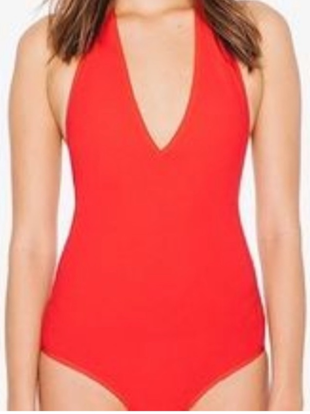 American Apparel Red Halter V-Neck Bodysuit